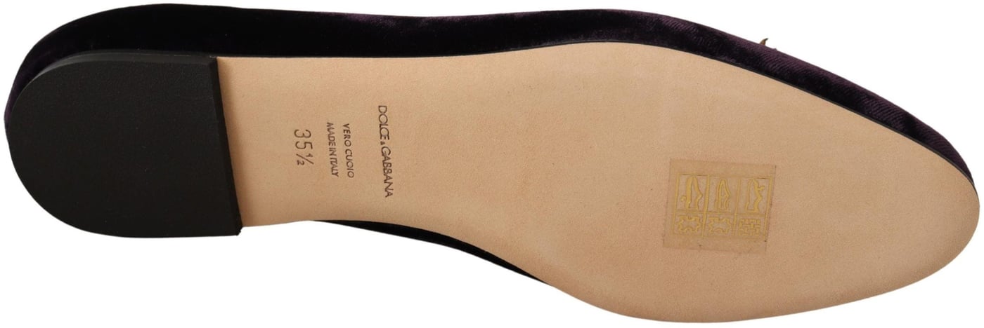 Dolce & Gabbana Purple Velvet DG Heart Loafers Flats Shoes
