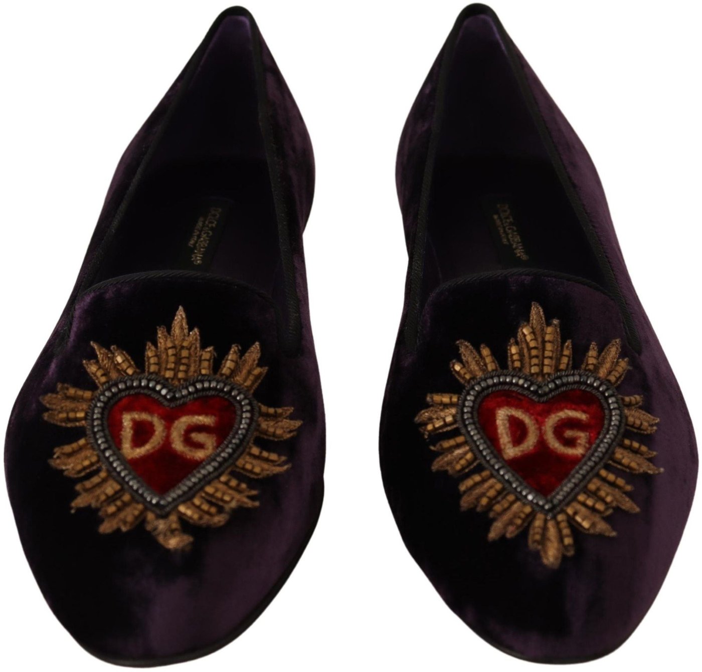 Dolce & Gabbana Purple Velvet DG Heart Loafers Flats Shoes