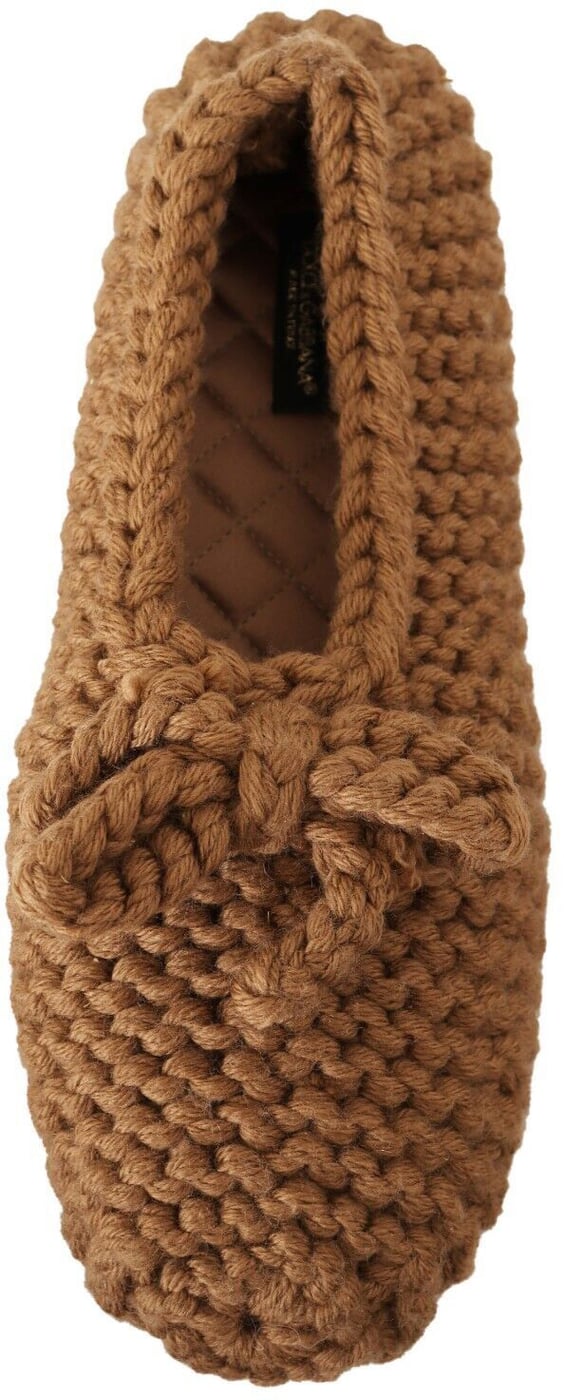 Dolce & Gabbana Brown Slip On Ballerina Flats Wool Knit Shoes