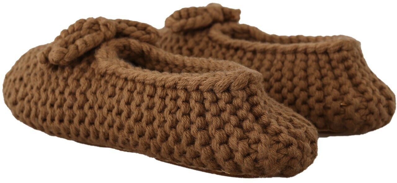 Dolce & Gabbana Brown Slip On Ballerina Flats Wool Knit Shoes