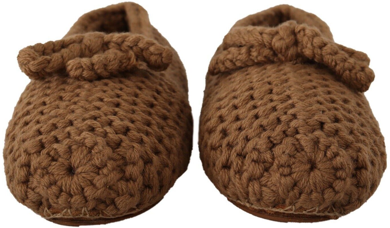 Dolce & Gabbana Brown Slip On Ballerina Flats Wool Knit Shoes