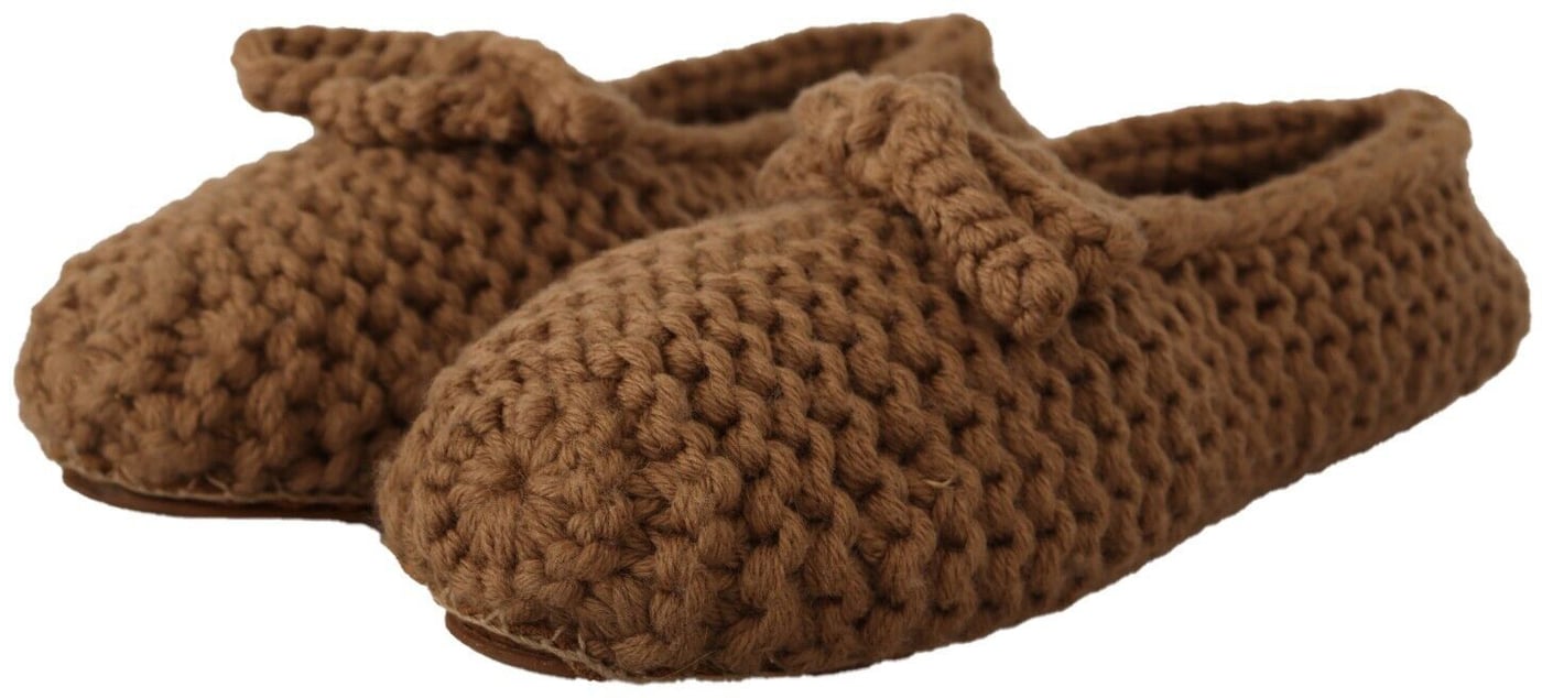Dolce & Gabbana Brown Slip On Ballerina Flats Wool Knit Shoes