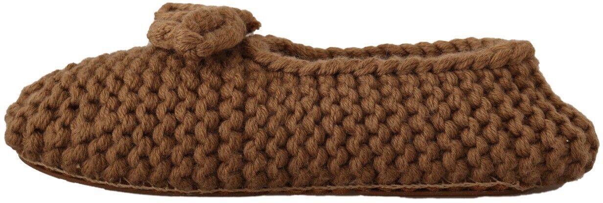 Dolce & Gabbana Brown Slip On Ballerina Flats Wool Knit Shoes