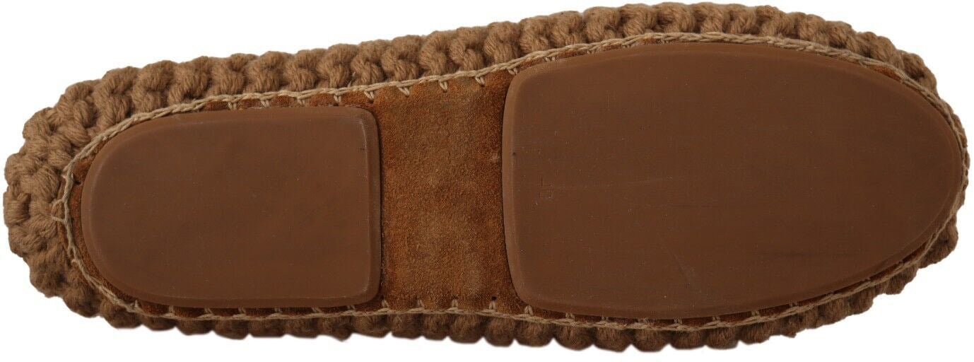 Dolce & Gabbana Brown Slip On Ballerina Flats Wool Knit Shoes