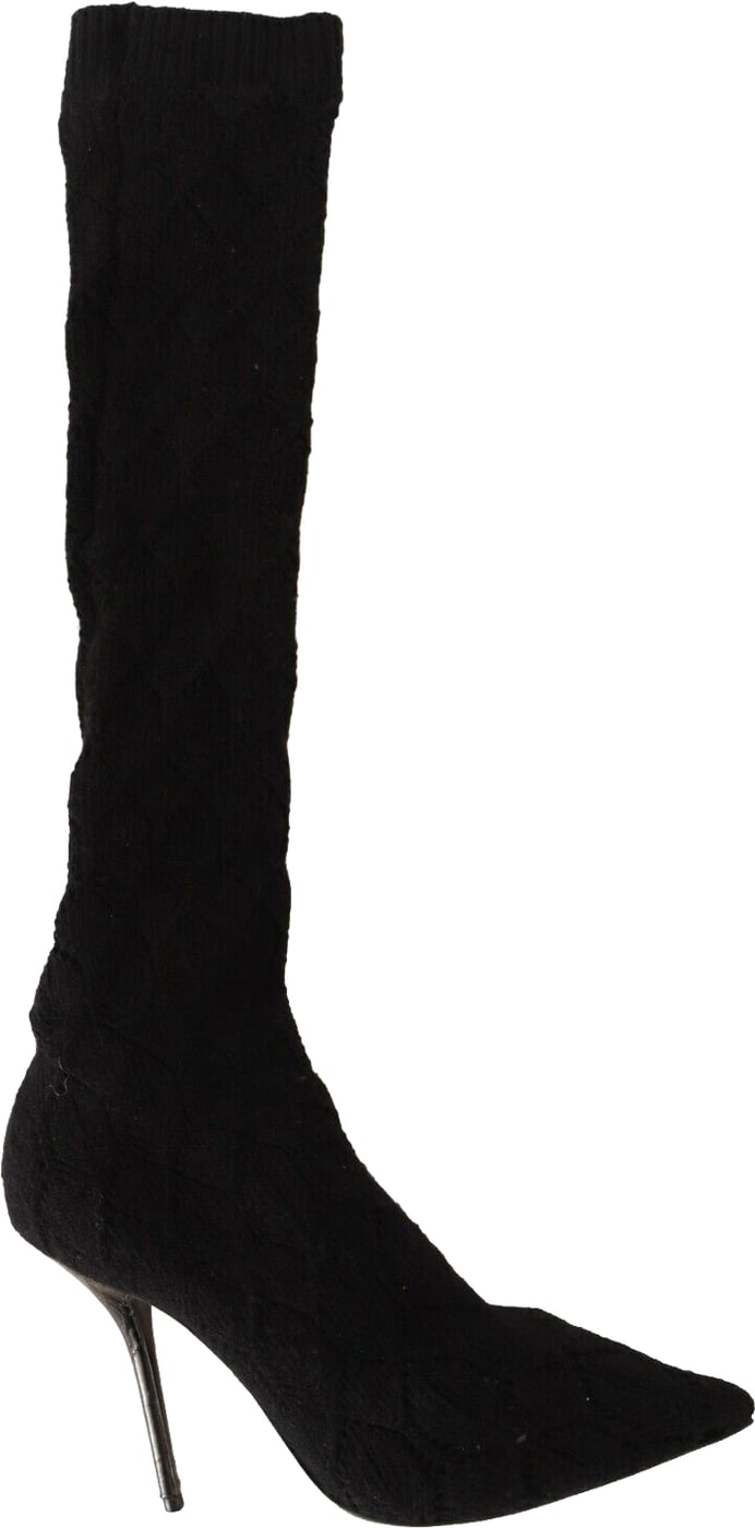 Dolce & Gabbana Black Stretch Socks Knee High Booties Shoes