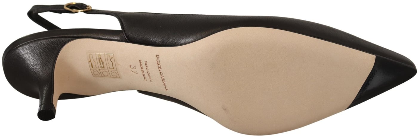 Dolce & Gabbana Black Leather Slingbacks Heels Pumps Shoes