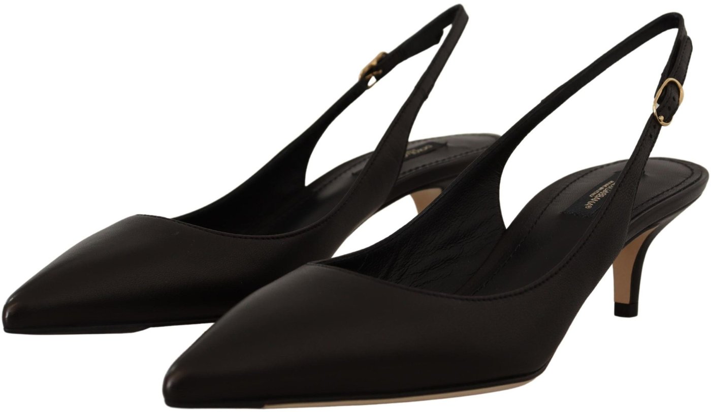 Dolce & Gabbana Black Leather Slingbacks Heels Pumps Shoes