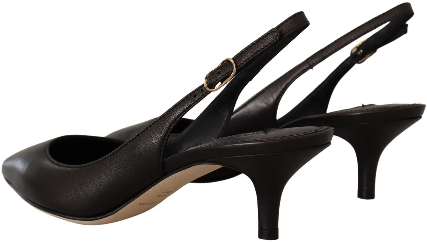 Dolce & Gabbana Black Leather Slingbacks Heels Pumps Shoes
