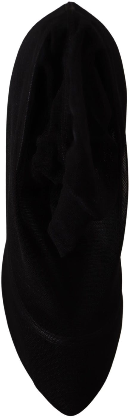 Dolce & Gabbana Black Tulle Stretch Boots Pumps Shoes