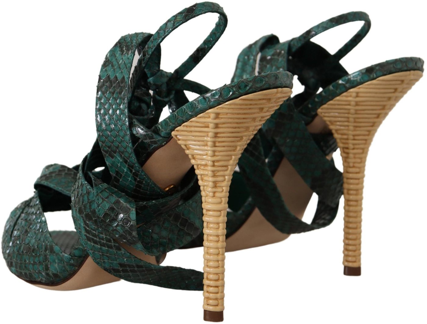 Dolce & Gabbana Green Python Strap Sandals Heels Shoes