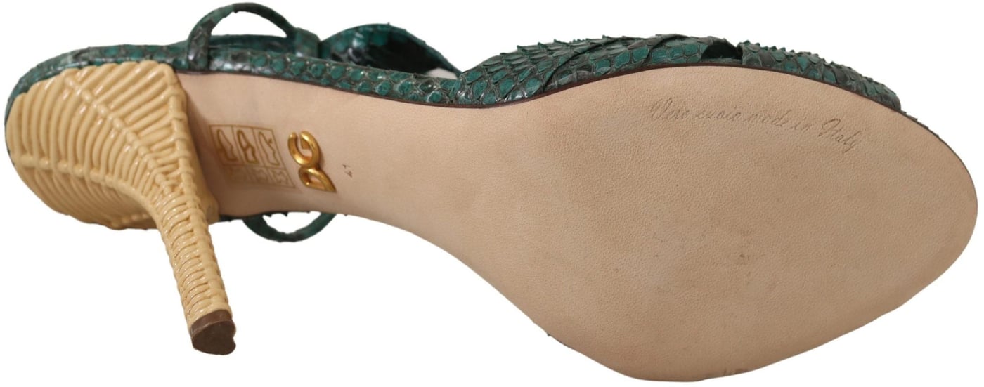 Dolce & Gabbana Green Python Strap Sandals Heels Shoes