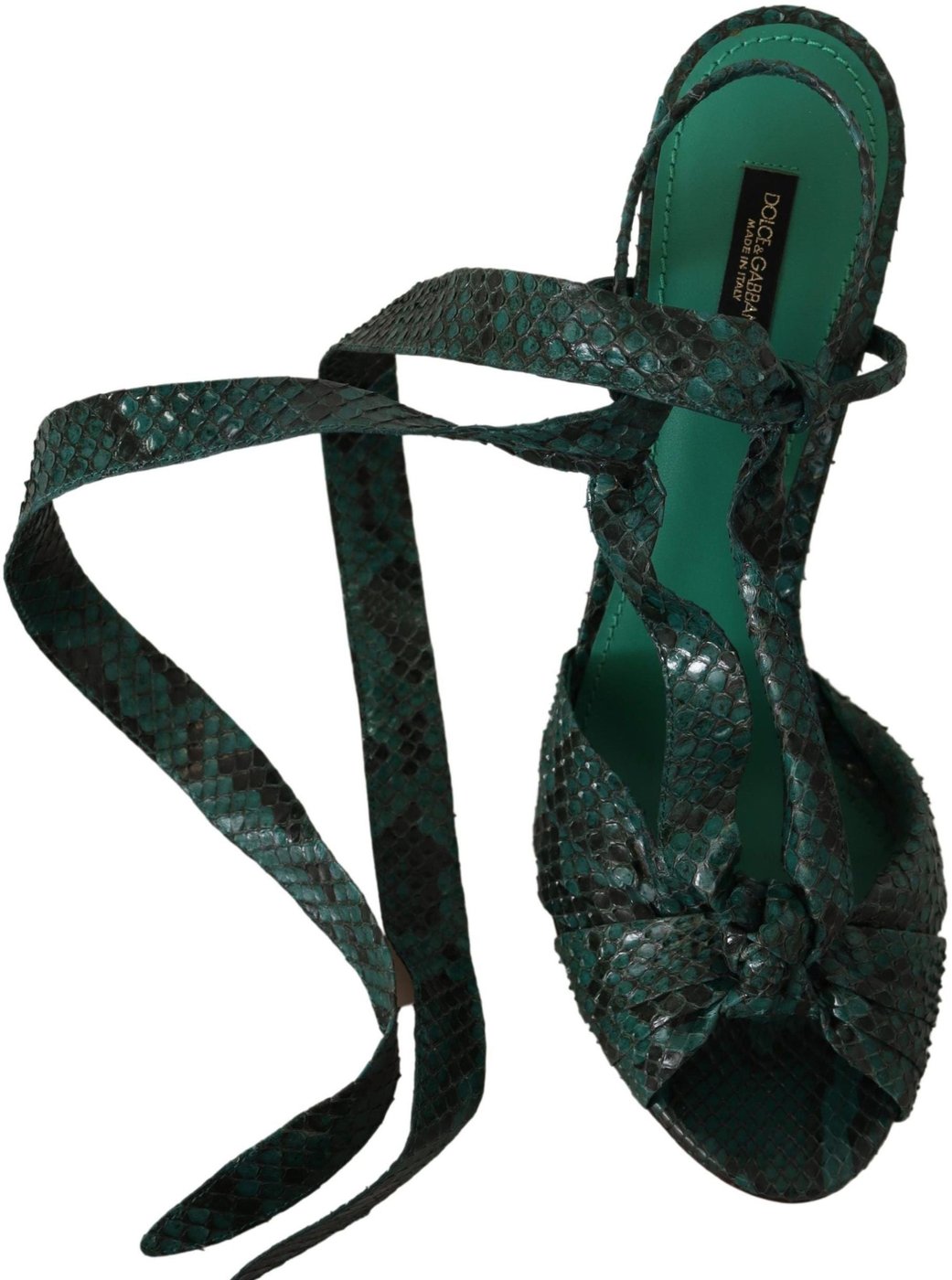 Dolce & Gabbana Green Python Strap Sandals Heels Shoes
