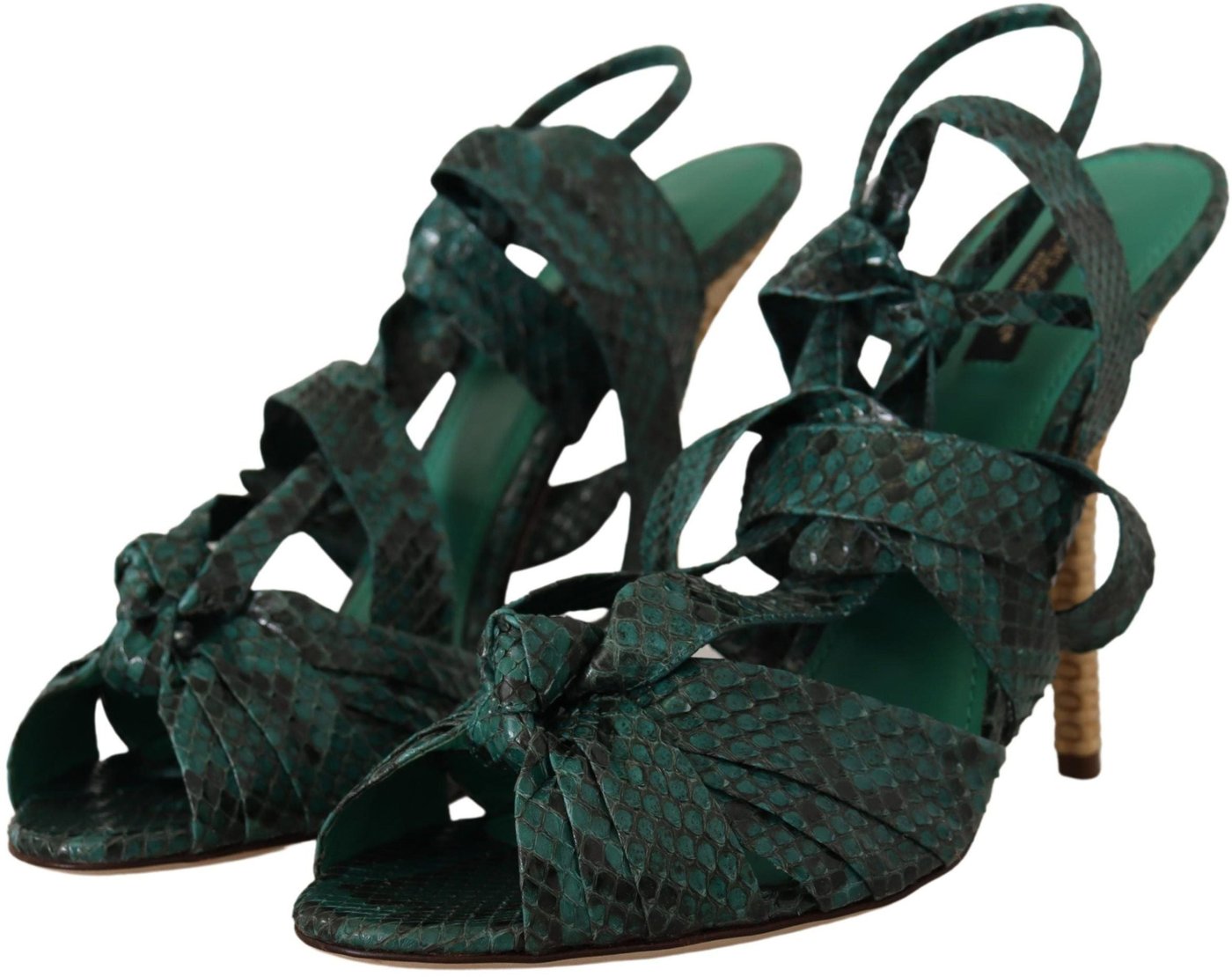 Dolce & Gabbana Green Python Strap Sandals Heels Shoes