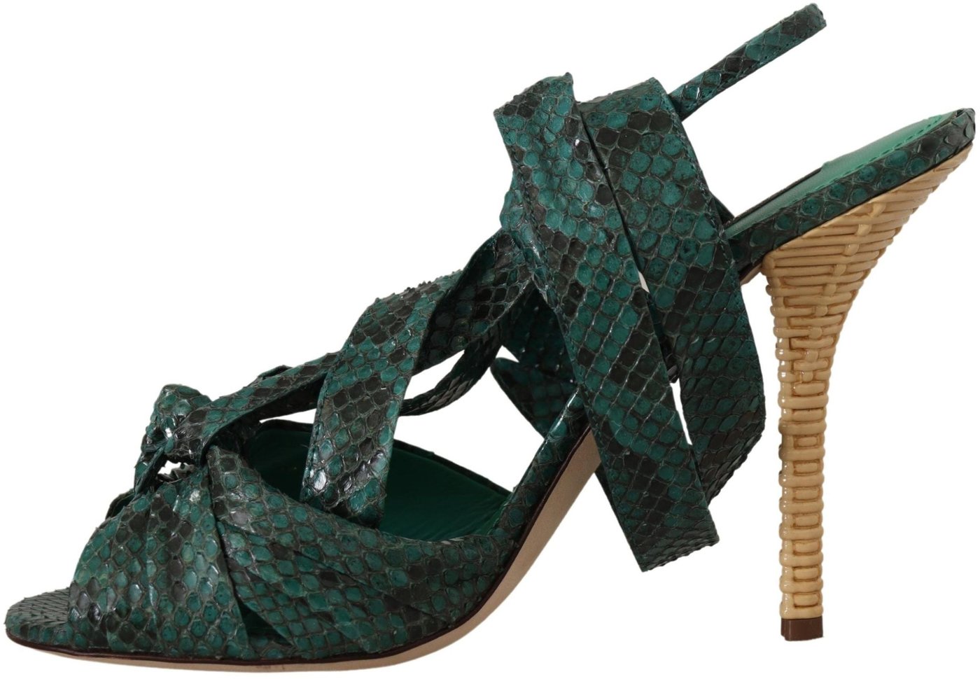 Dolce & Gabbana Green Python Strap Sandals Heels Shoes