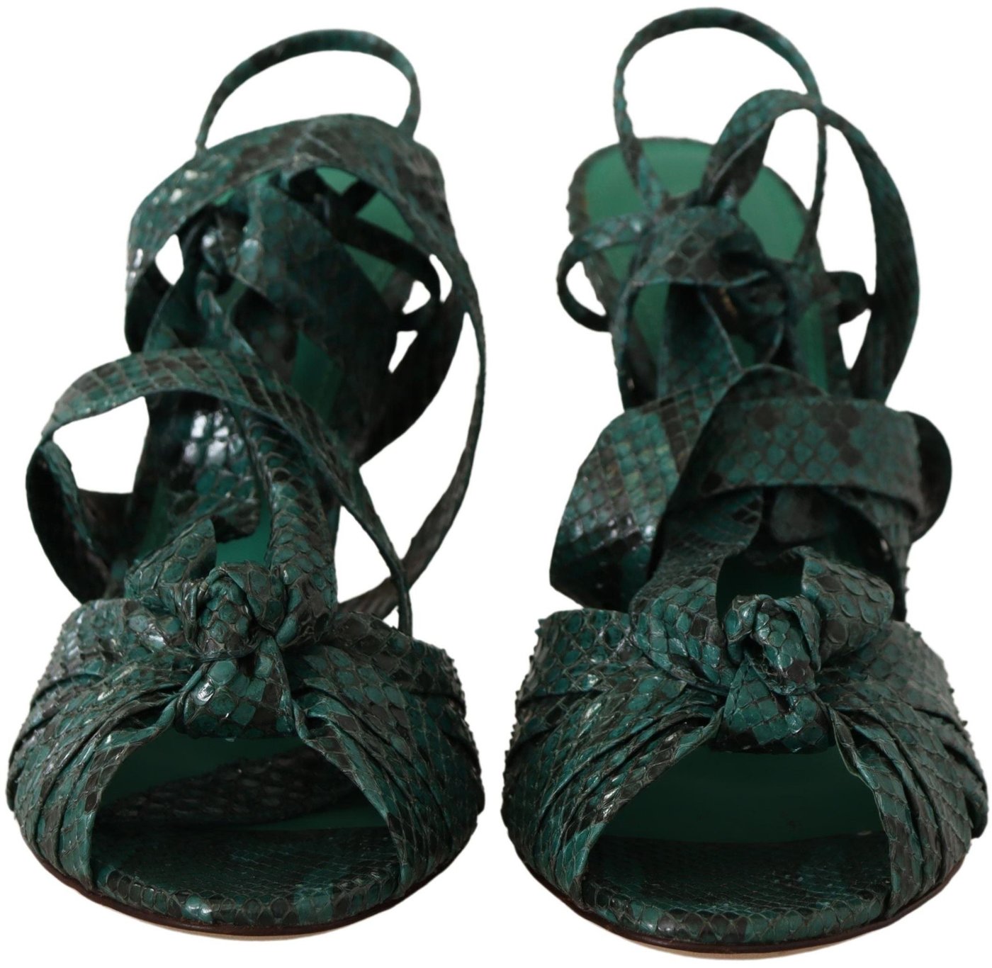 Dolce & Gabbana Green Python Strap Sandals Heels Shoes