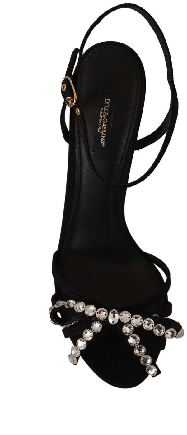 Dolce & Gabbana Black Crystals Ankle Strap Heels Sandals Shoes