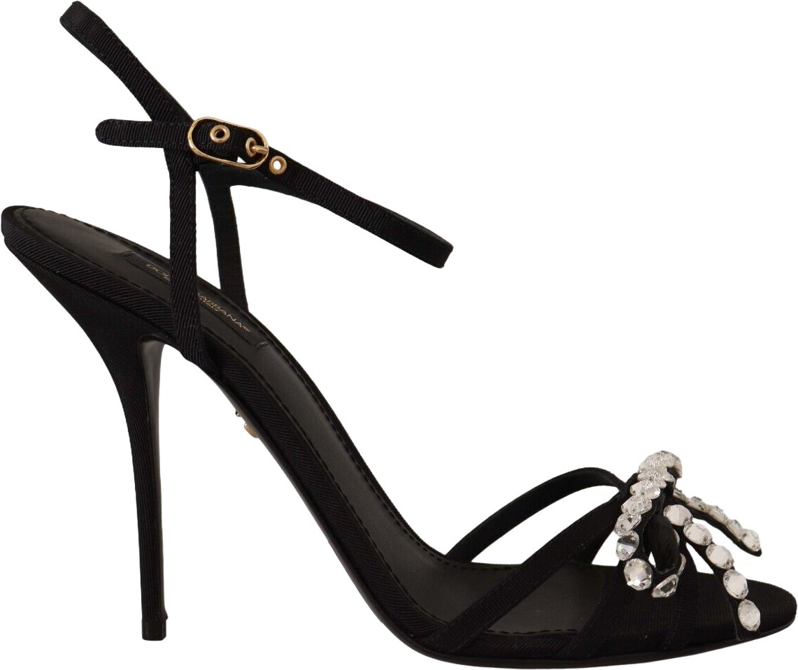 Dolce & Gabbana Black Crystals Ankle Strap Heels Sandals Shoes