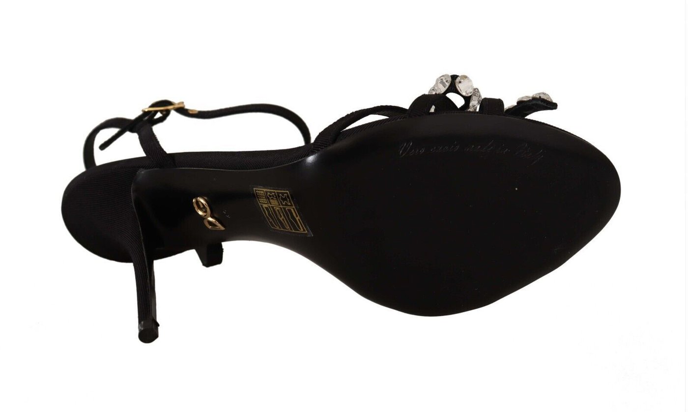 Dolce & Gabbana Black Crystals Ankle Strap Heels Sandals Shoes