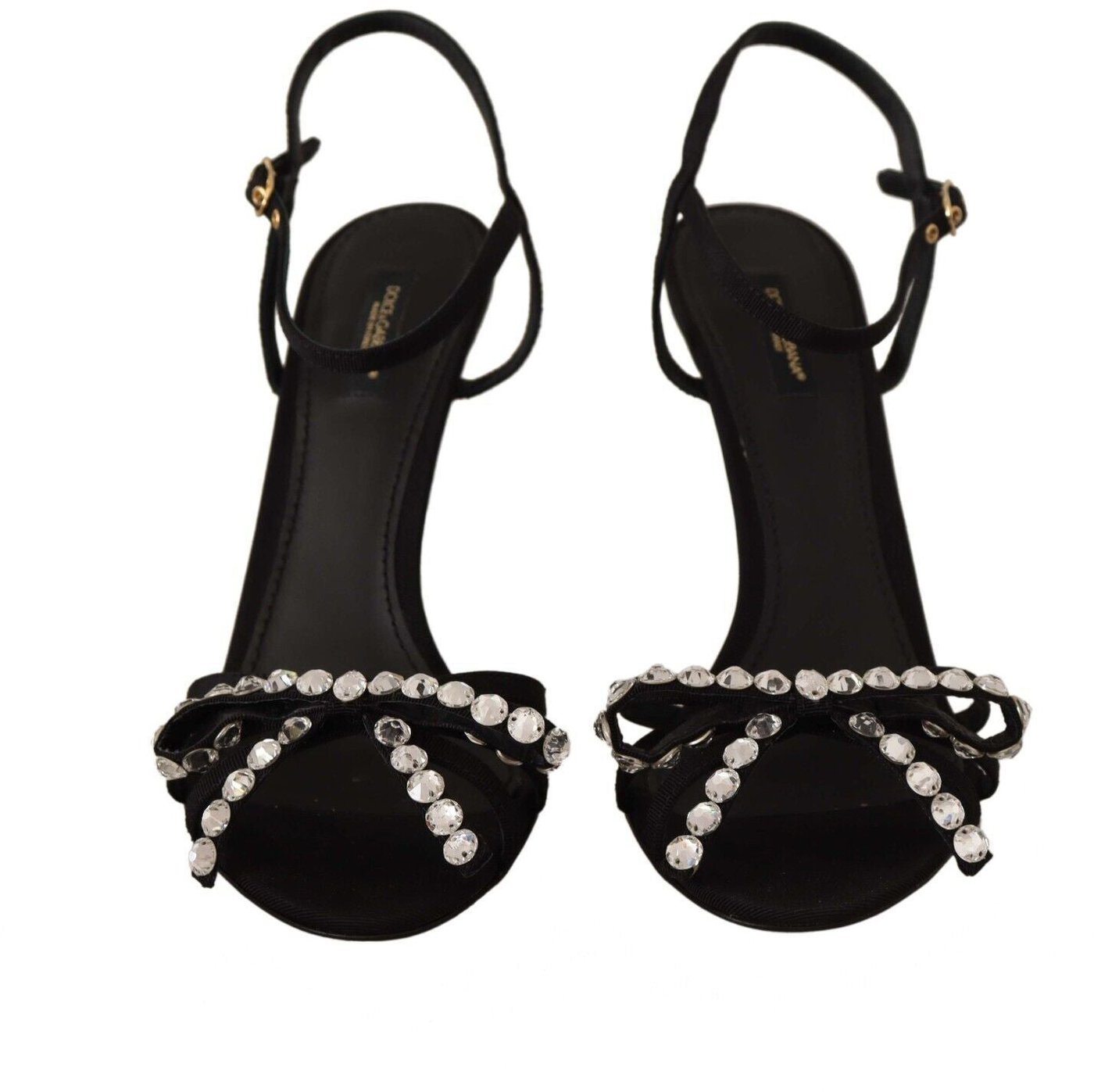 Dolce & Gabbana Black Crystals Ankle Strap Heels Sandals Shoes