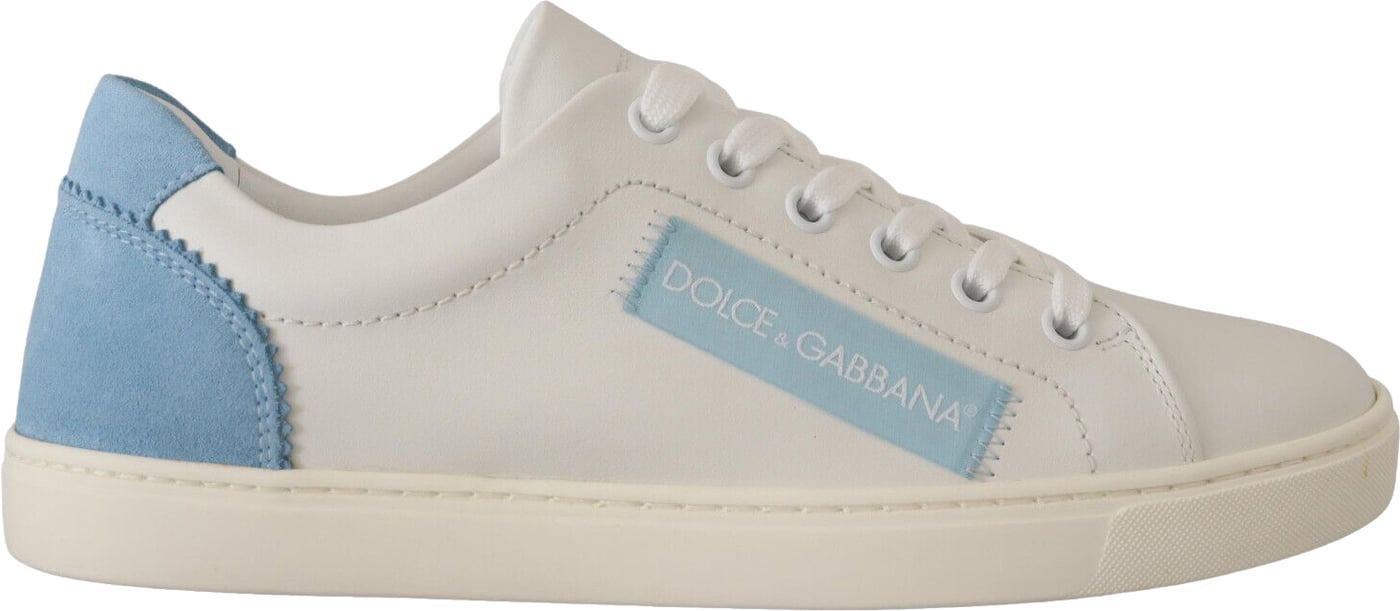 Dolce & Gabbana White Blue Leather Low Top Sneakers Shoes
