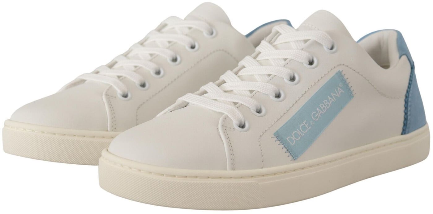 Dolce & Gabbana White Blue Leather Low Top Sneakers Shoes