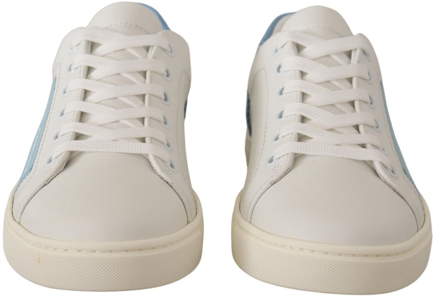 Dolce & Gabbana White Blue Leather Low Top Sneakers Shoes
