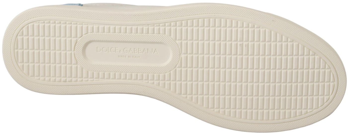 Dolce & Gabbana White Blue Leather Low Top Sneakers Shoes