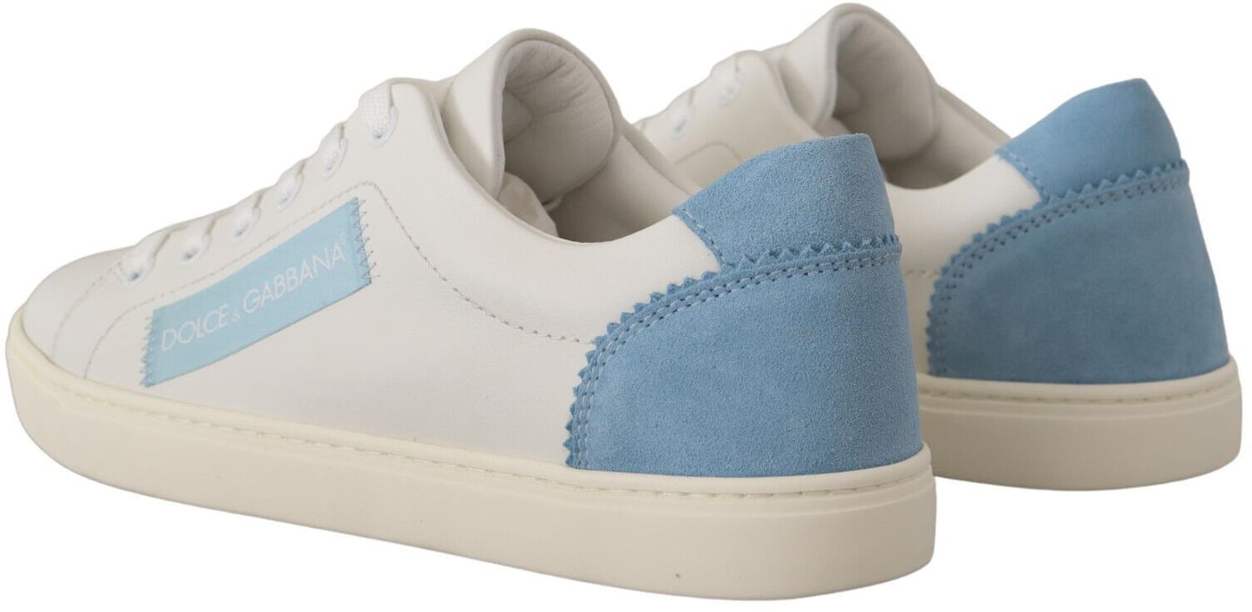 Dolce & Gabbana White Blue Leather Low Top Sneakers Shoes