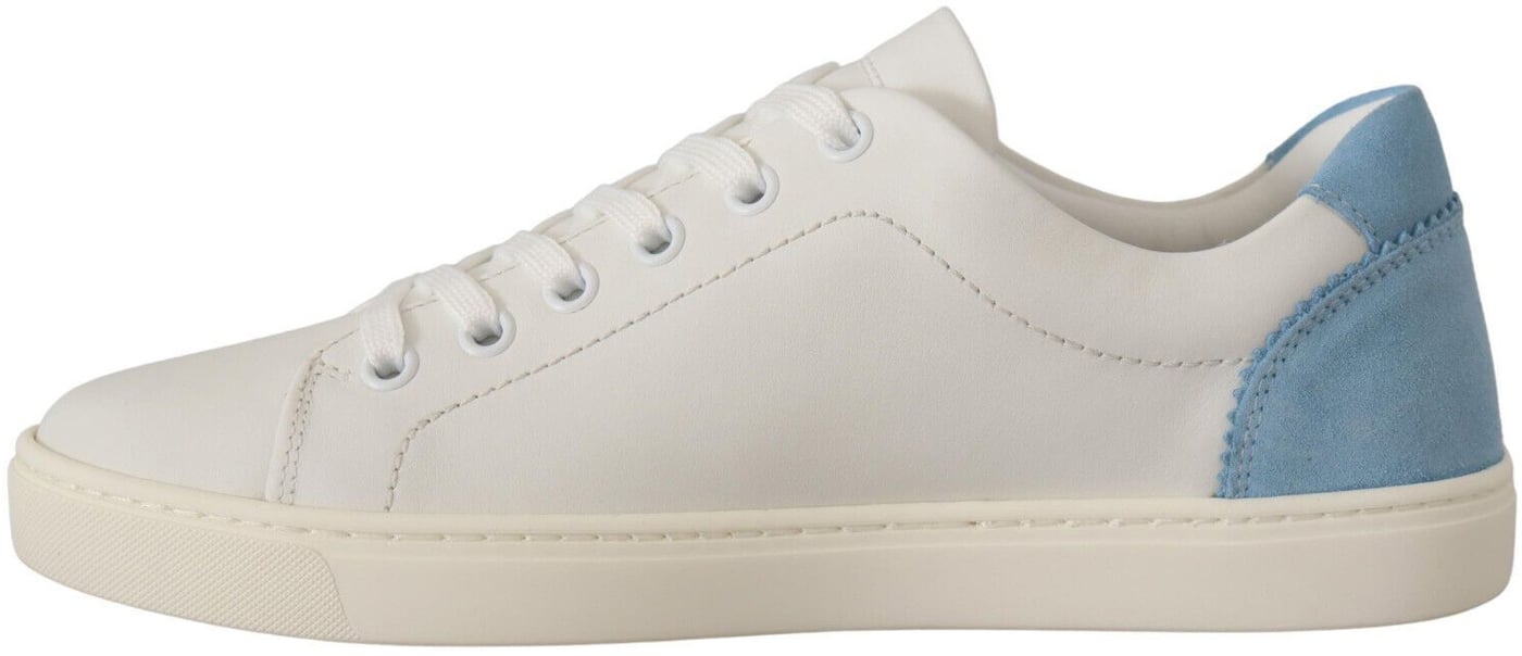 Dolce & Gabbana White Blue Leather Low Top Sneakers Shoes