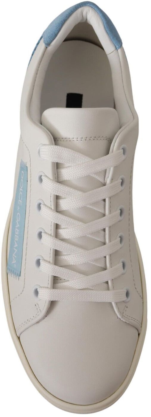 Dolce & Gabbana White Blue Leather Low Top Sneakers Shoes