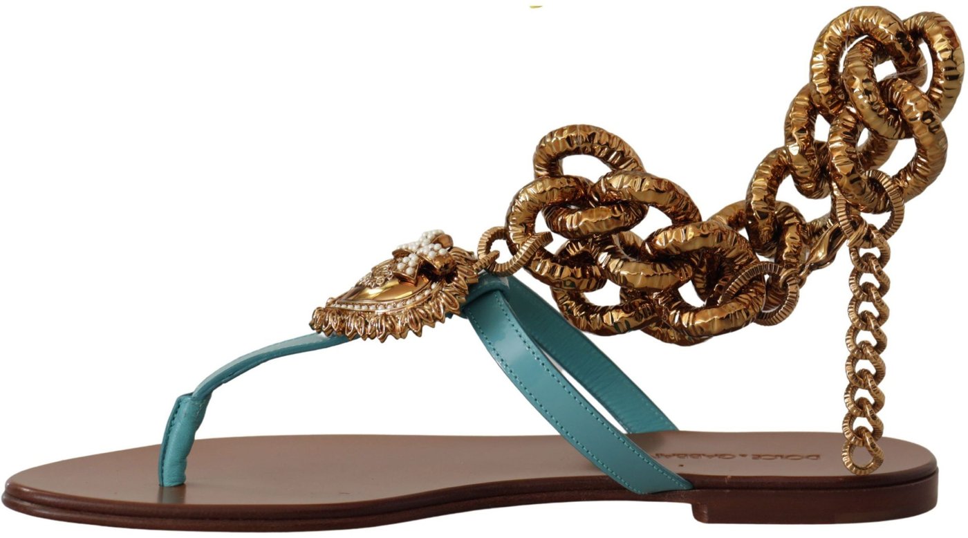 Dolce & Gabbana Blue Leather Devotion Flats Sandals