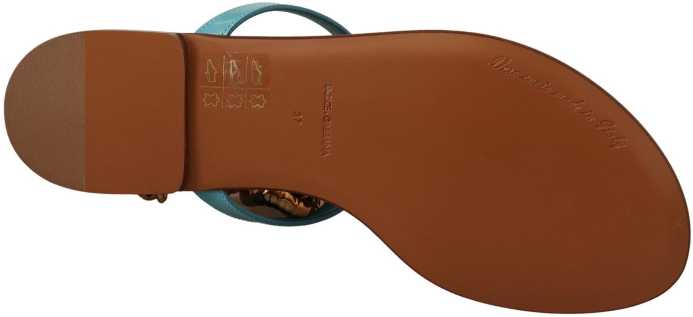 Dolce & Gabbana Blue Leather Devotion Flats Sandals