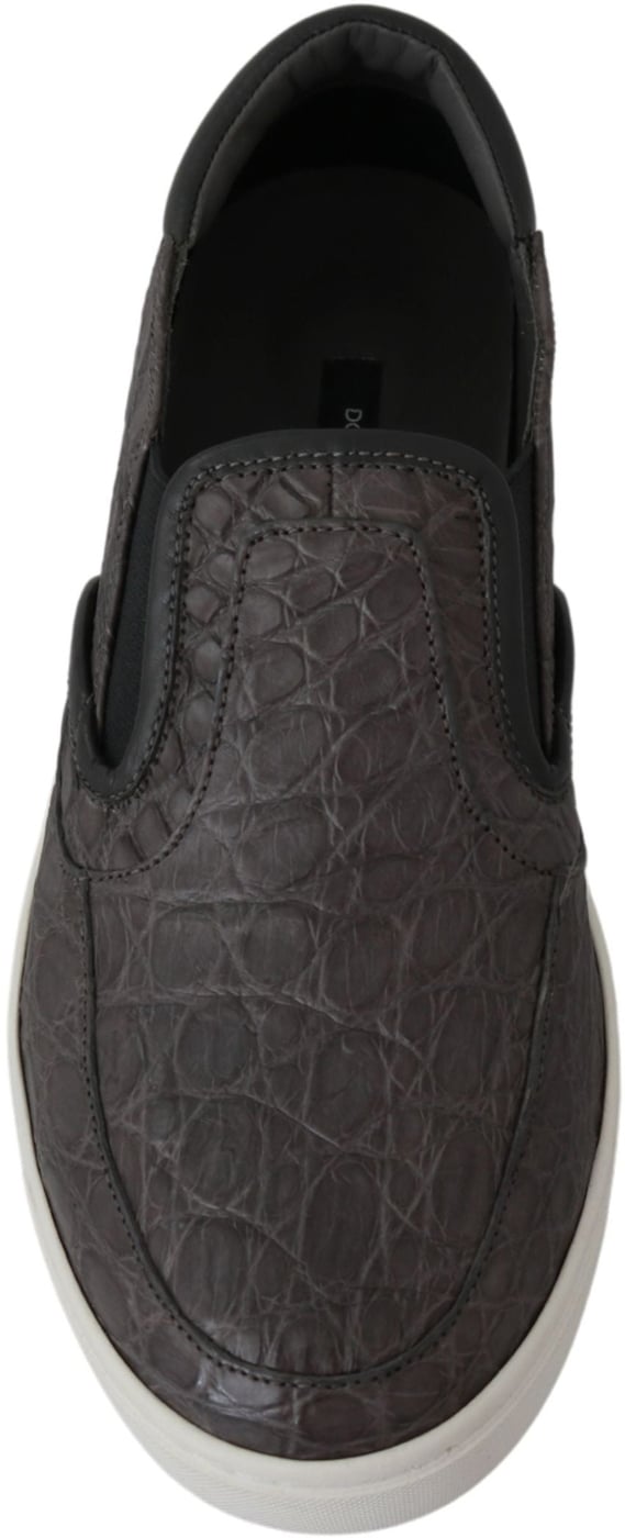 Dolce & Gabbana Gray Leather Flat Caiman Mens Loafers Shoes