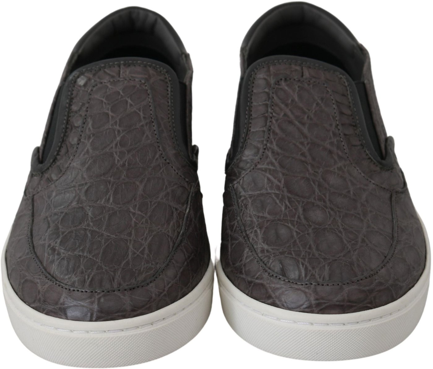 Dolce & Gabbana Gray Leather Flat Caiman Mens Loafers Shoes