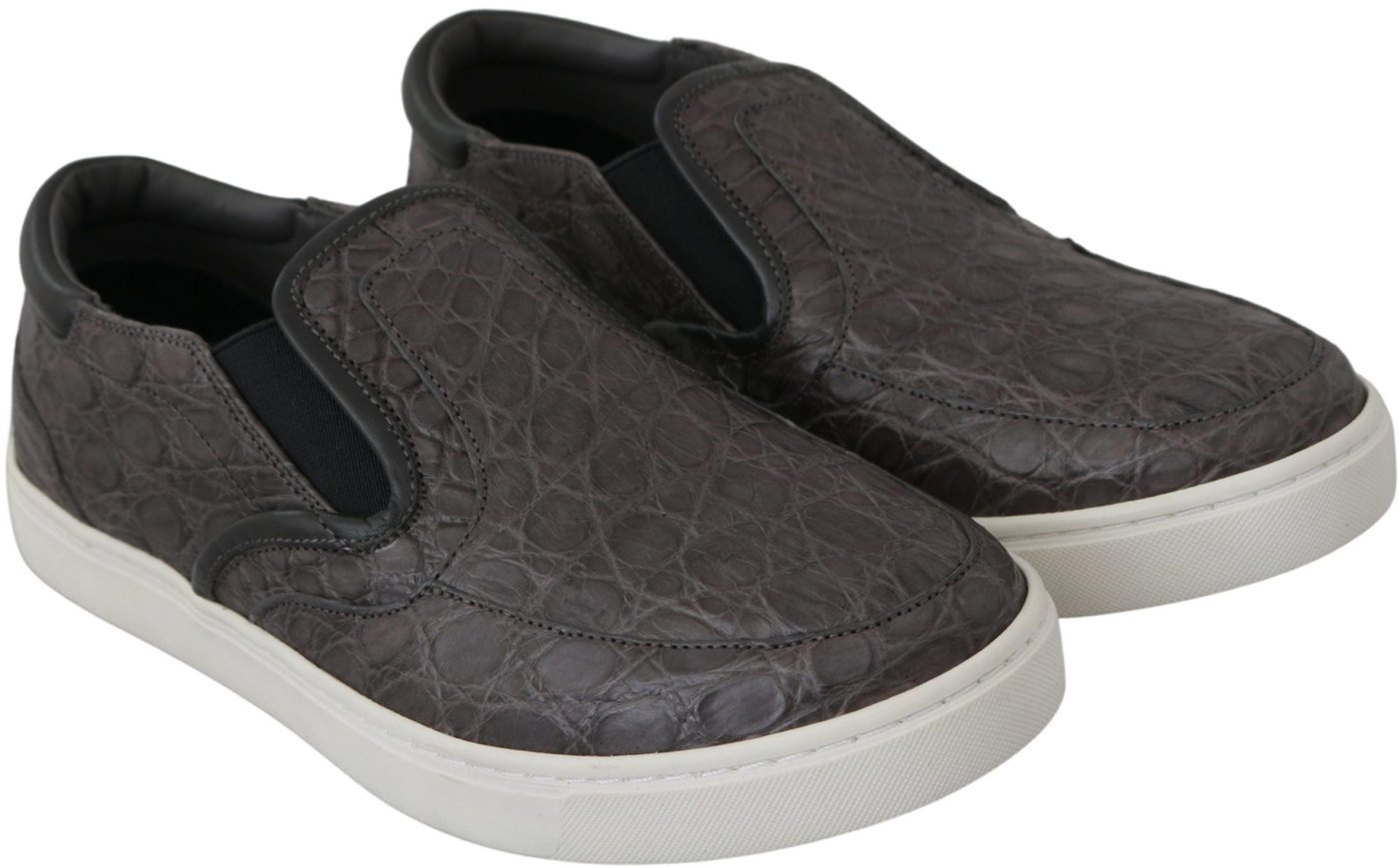 Dolce & Gabbana Gray Leather Flat Caiman Mens Loafers Shoes