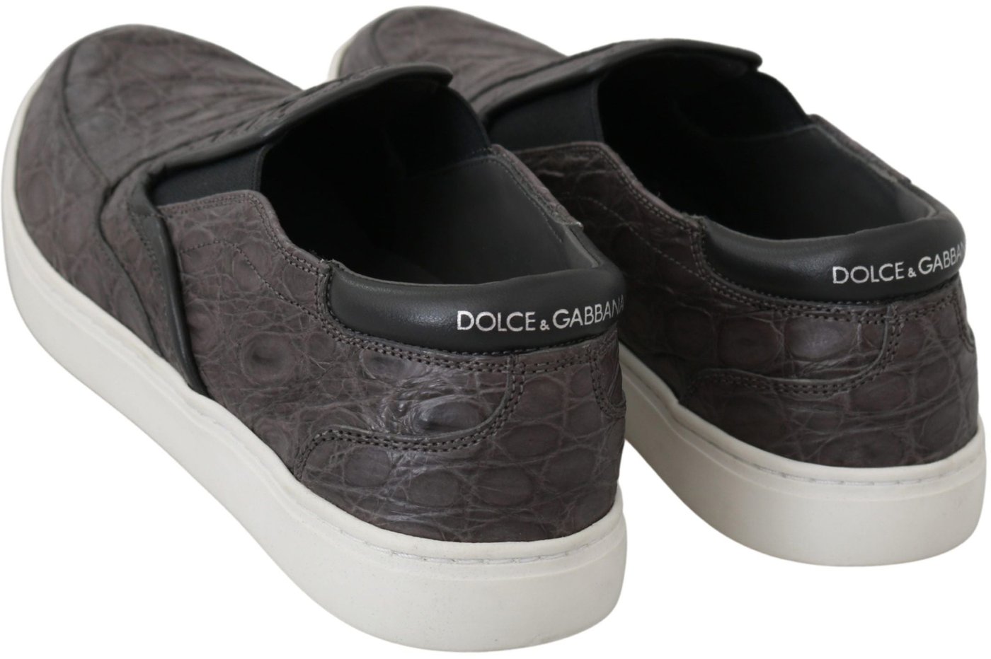 Dolce & Gabbana Gray Leather Flat Caiman Mens Loafers Shoes