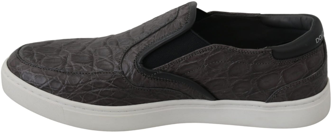 Dolce & Gabbana Gray Leather Flat Caiman Mens Loafers Shoes