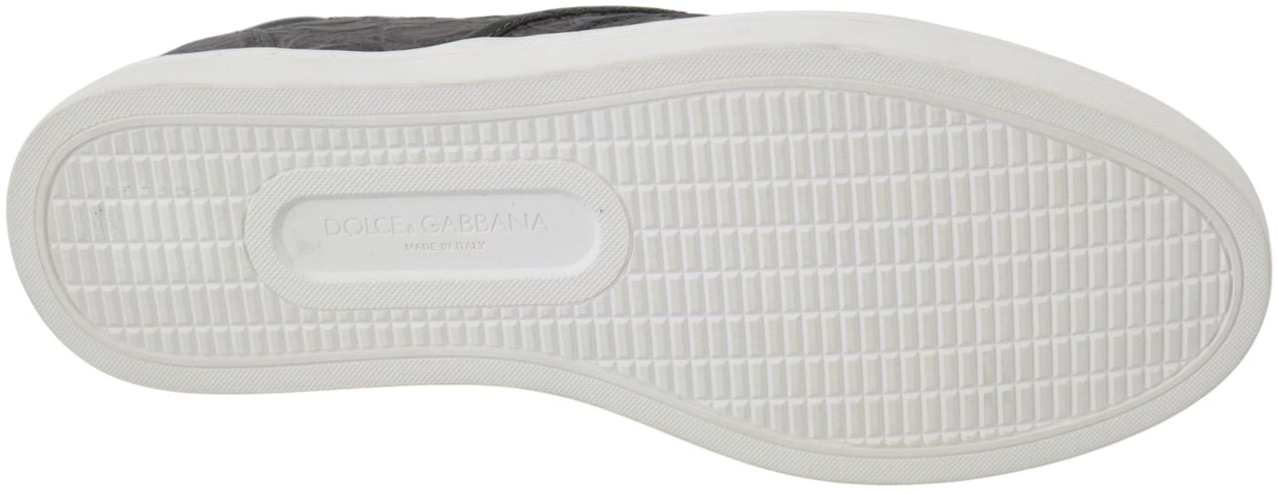 Dolce & Gabbana Gray Leather Flat Caiman Mens Loafers Shoes
