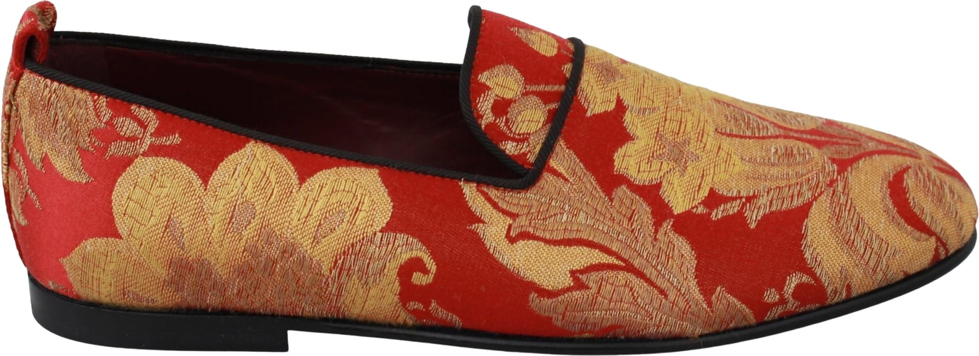 Dolce & Gabbana Red Gold Brocade Slippers Loafers Shoes