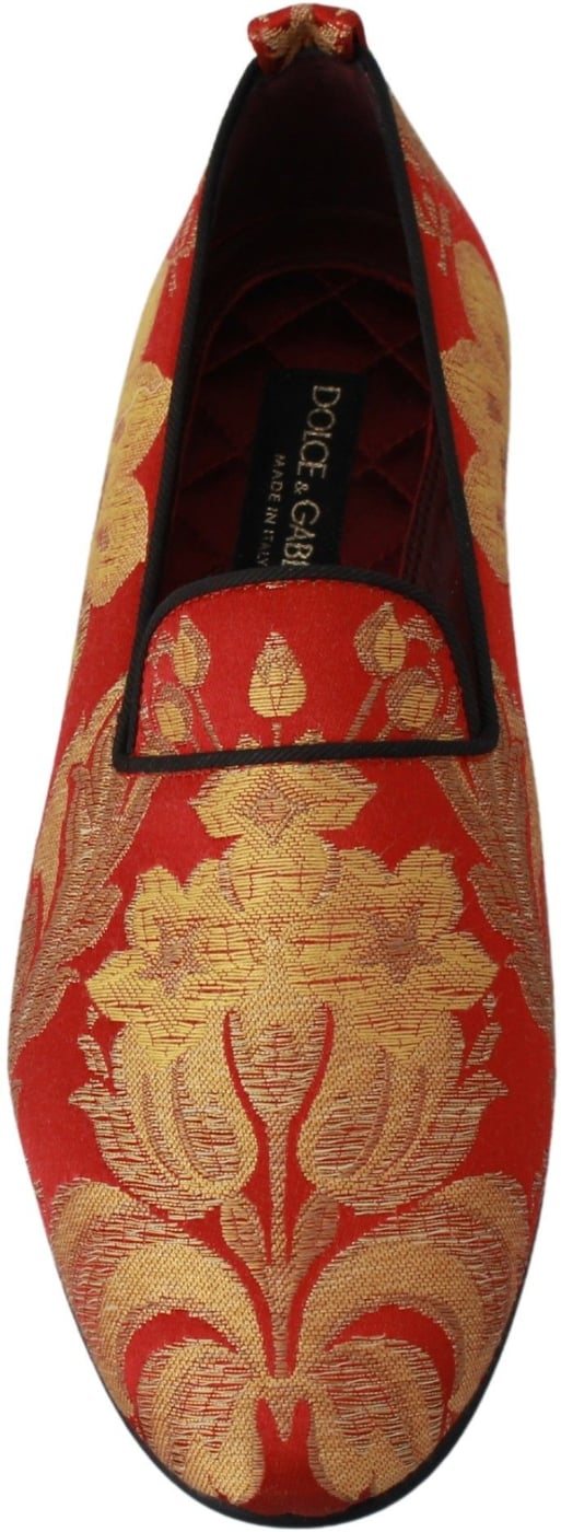 Dolce & Gabbana Red Gold Brocade Slippers Loafers Shoes