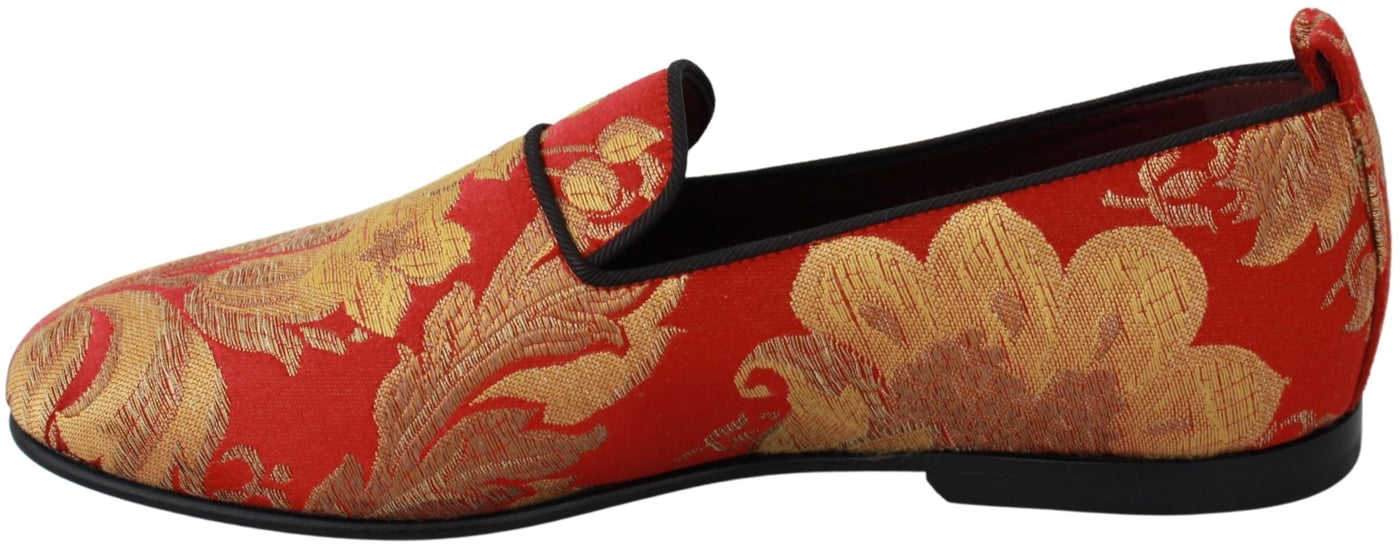 Dolce & Gabbana Red Gold Brocade Slippers Loafers Shoes