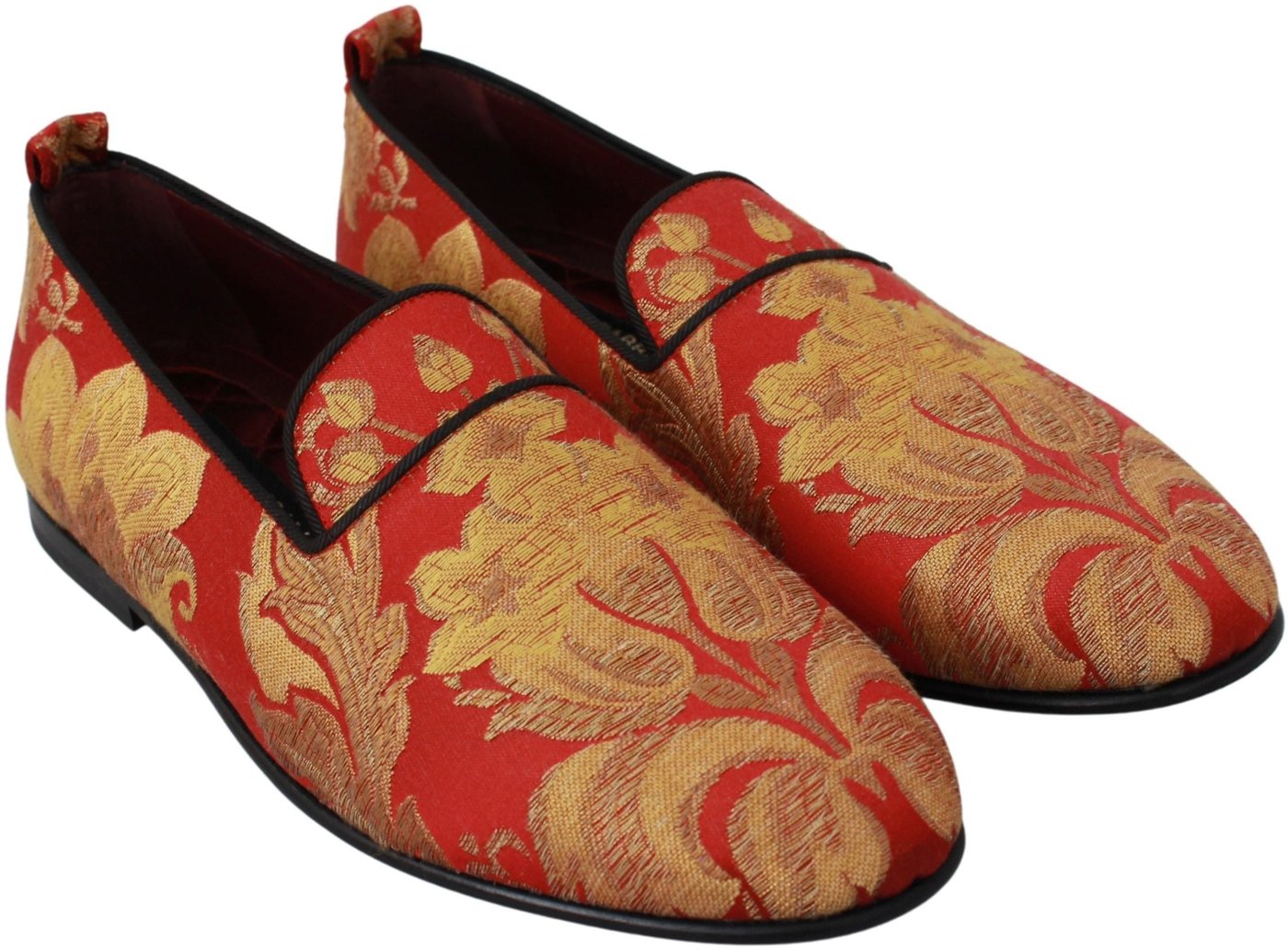 Dolce & Gabbana Red Gold Brocade Slippers Loafers Shoes