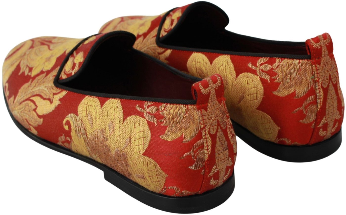 Dolce & Gabbana Red Gold Brocade Slippers Loafers Shoes