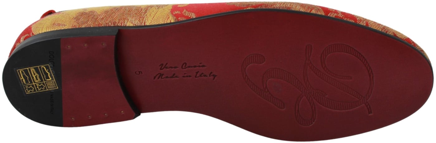Dolce & Gabbana Red Gold Brocade Slippers Loafers Shoes