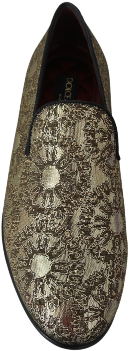 Dolce & Gabbana Gold Jacquard Flats Mens Loafers Shoes