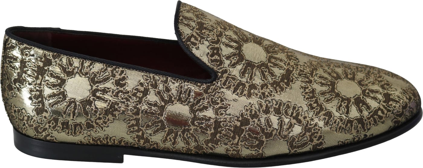 Dolce & Gabbana Gold Jacquard Flats Mens Loafers Shoes