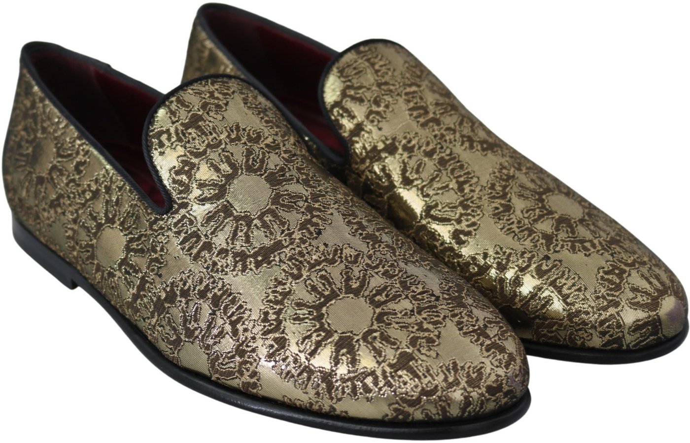 Dolce & Gabbana Gold Jacquard Flats Mens Loafers Shoes