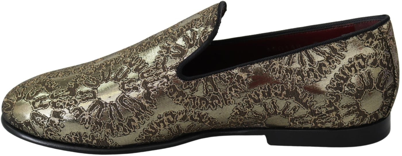 Dolce & Gabbana Gold Jacquard Flats Mens Loafers Shoes