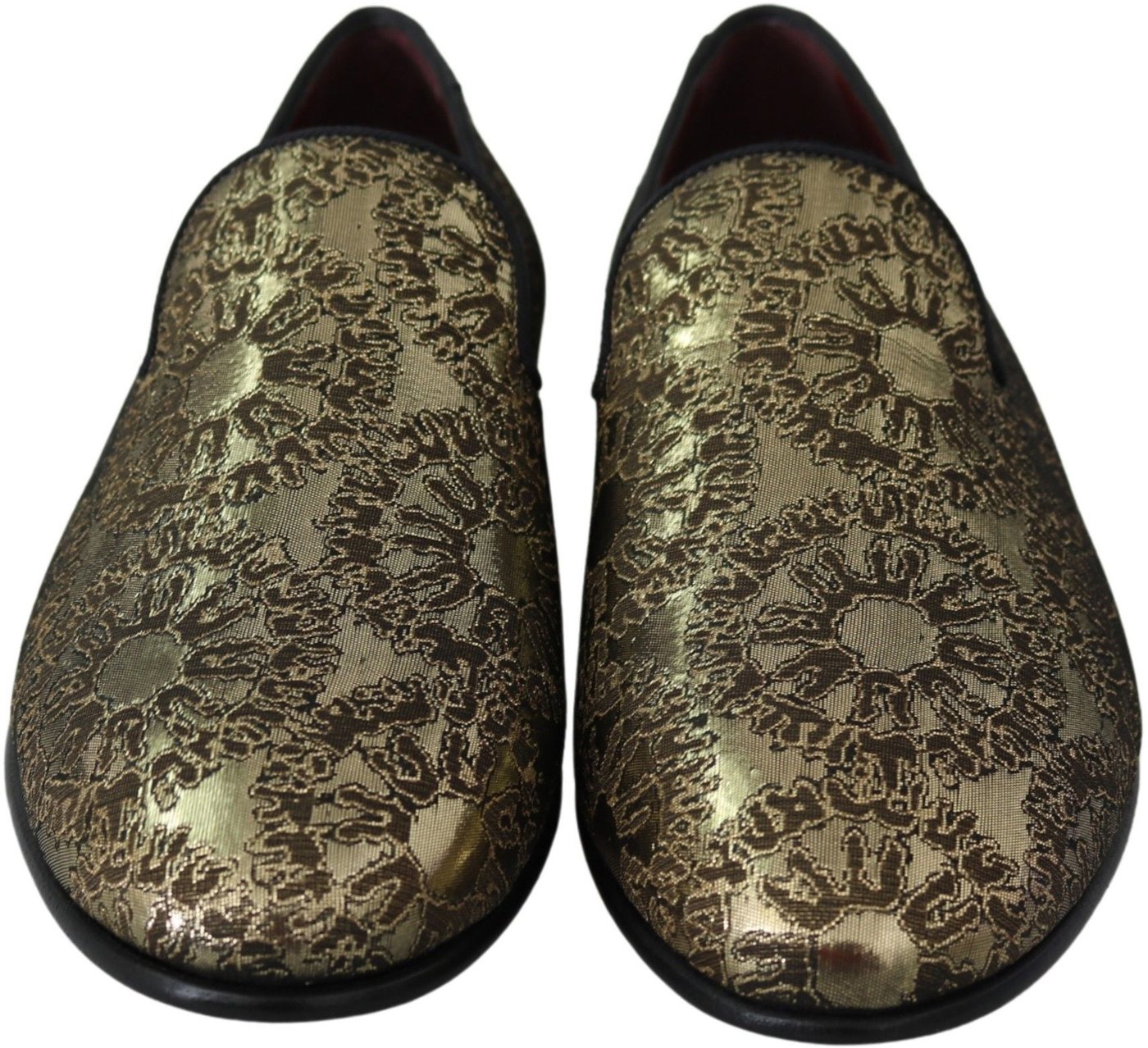 Dolce & Gabbana Gold Jacquard Flats Mens Loafers Shoes