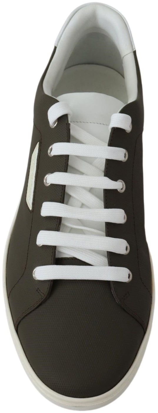 Dolce & Gabbana White Green Leather Low Top Sneakers Shoes